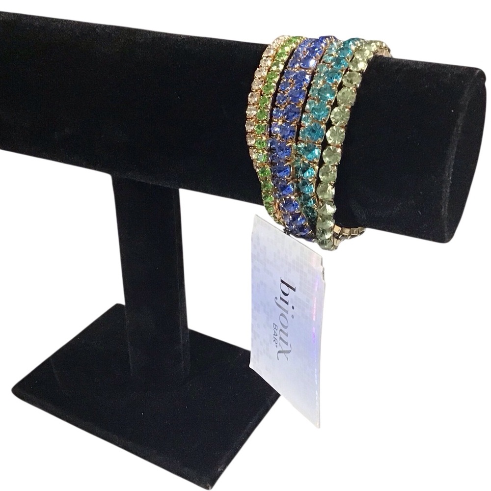 Bijoux Bar Bracelets Multicolor Glass 7 pcs Blue Green Clear Aqua NWT